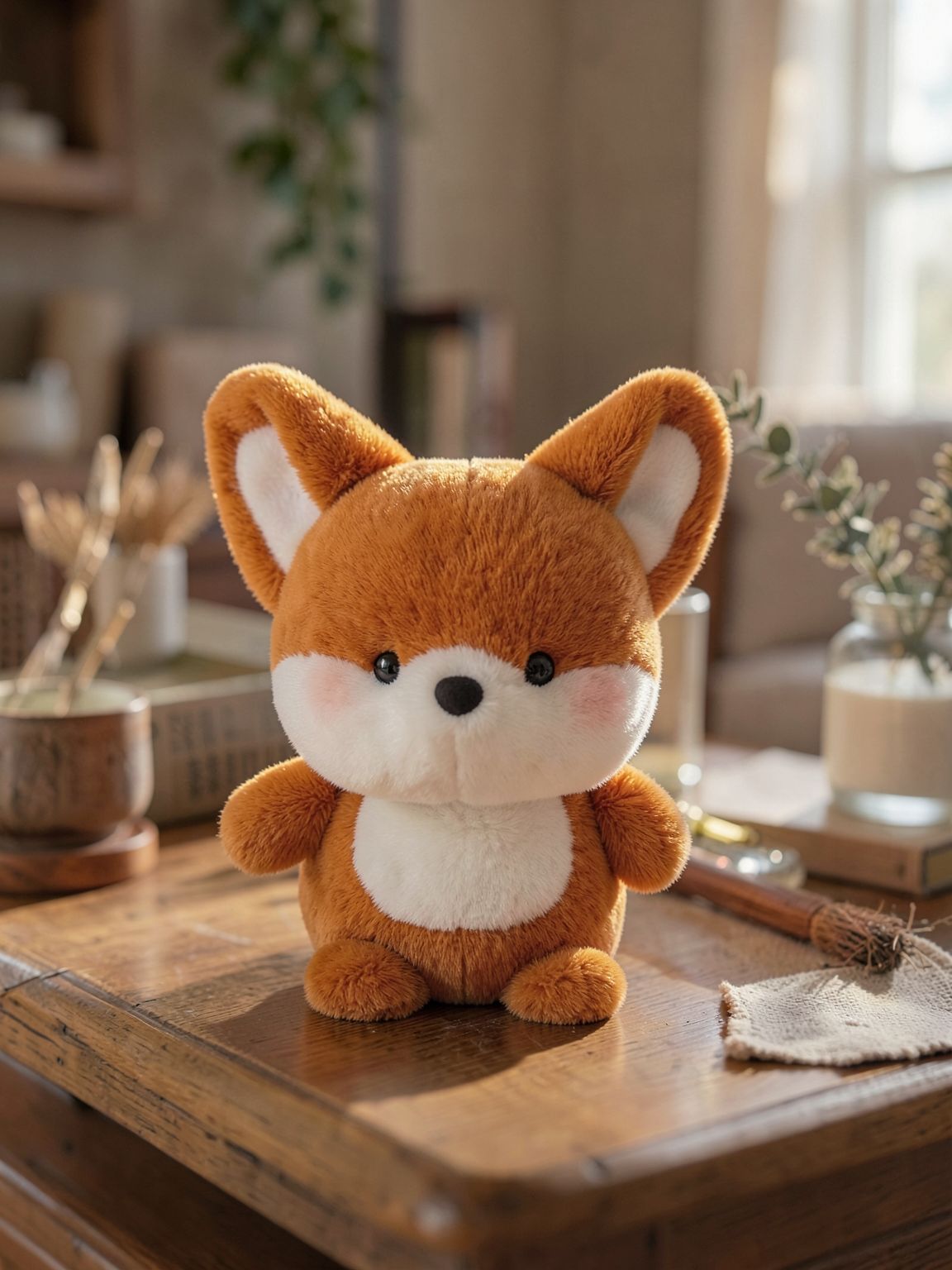 Мягкая игрушка Лиса для стола, 16 см, искусственный мех