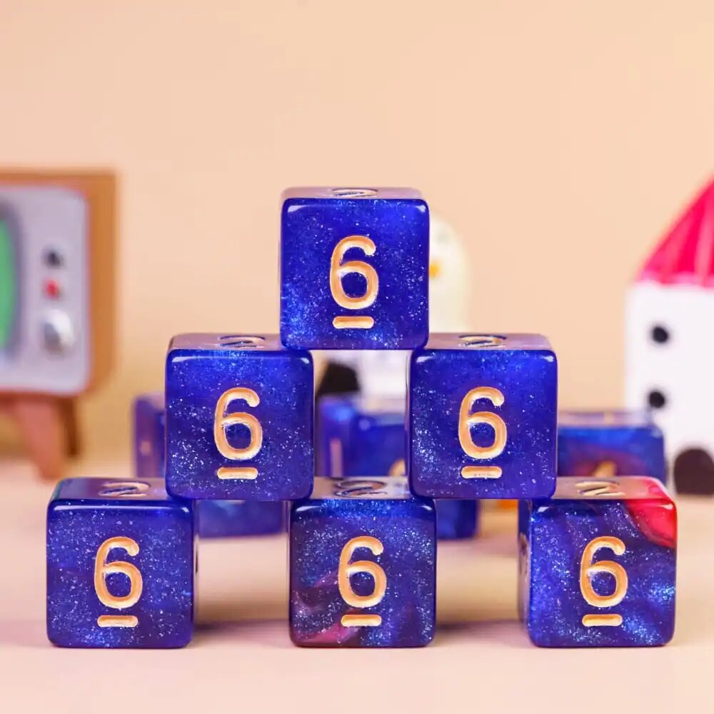Набор костей D6 Galaxy Nebula blue purple 10pcs
