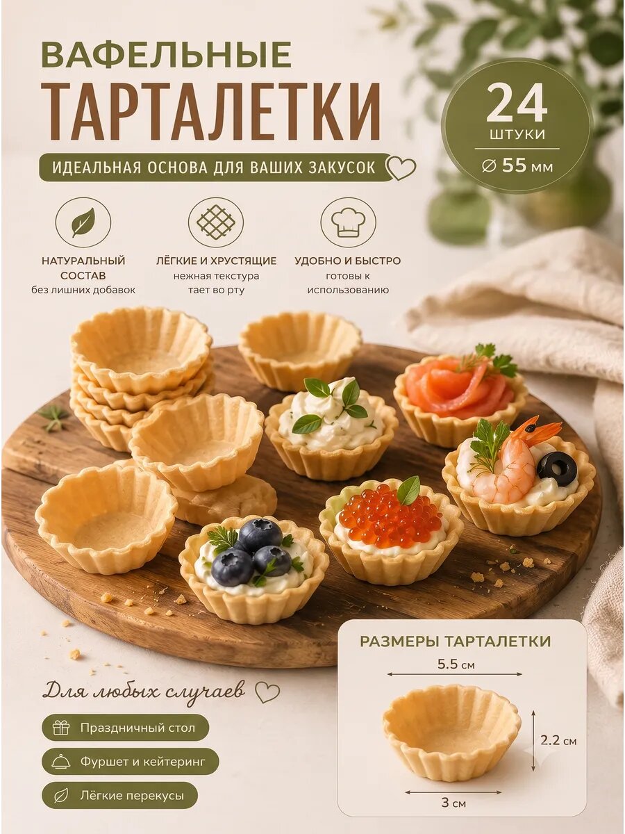 Тарталетки Лакомство "Колибри", вафельные, без начинки, 24 шт, 48 г