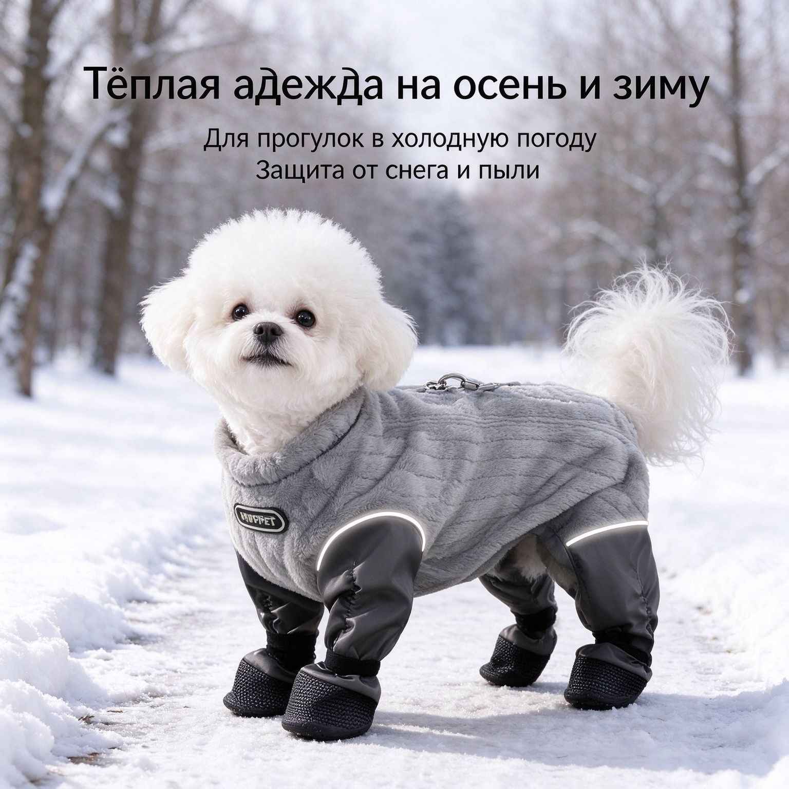 Одежда для собак зимняя комбинезон 4 лапы, защитная от грязи, серый и жёлтый, светло-серый