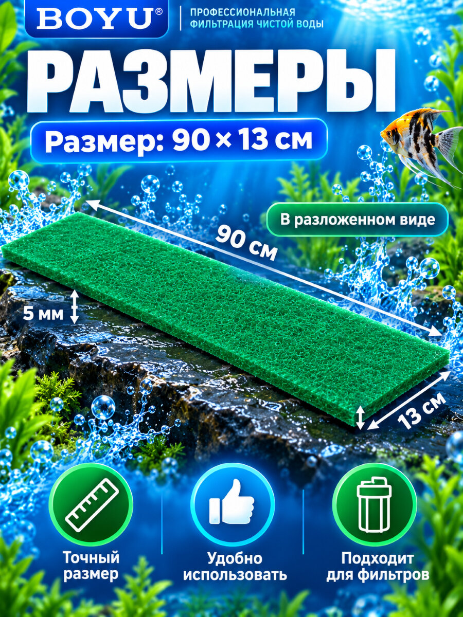 Салфетка фильтрующая Boyu SH-01 синтепон для аквариума, зеленая