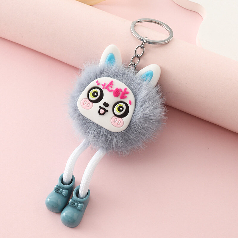 Корейская плюшевая игрушка кошка с румяными щеками и помпоном из норки, брелок для сумки и ключей - Синий