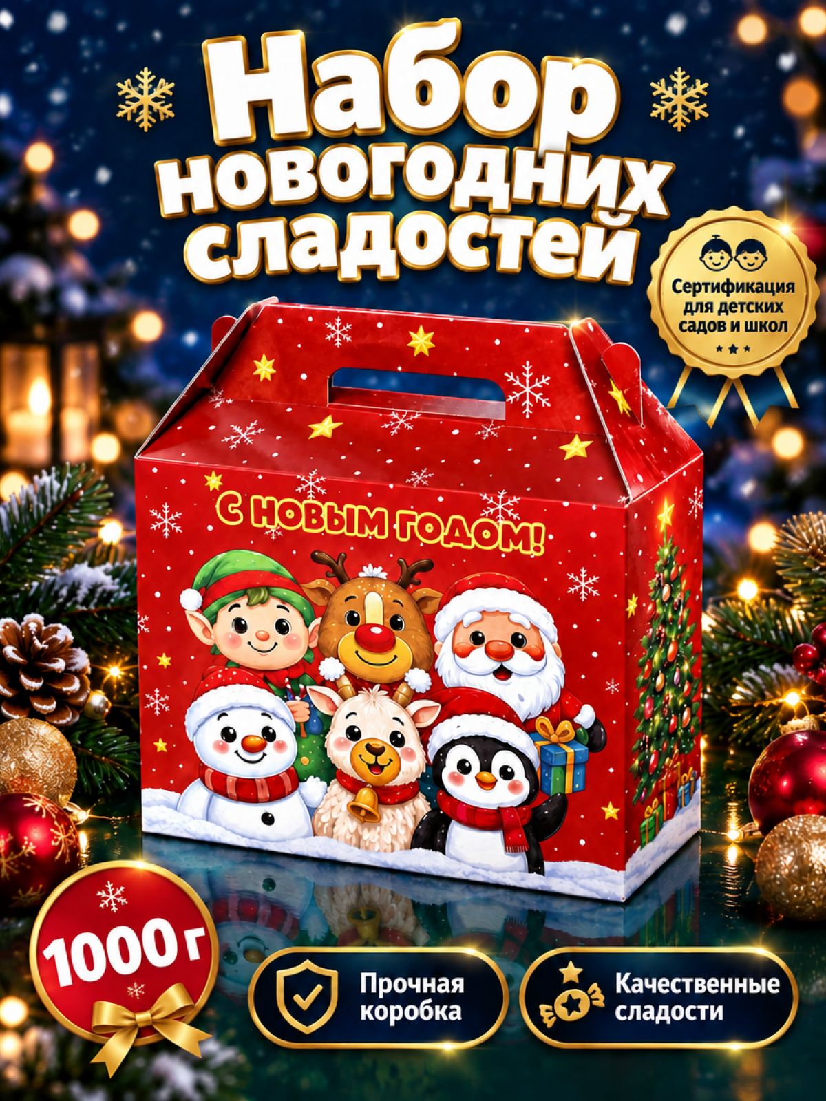 Сладкий Новогодний подарок для детей 1000 грамм 2026, ассорти конфет