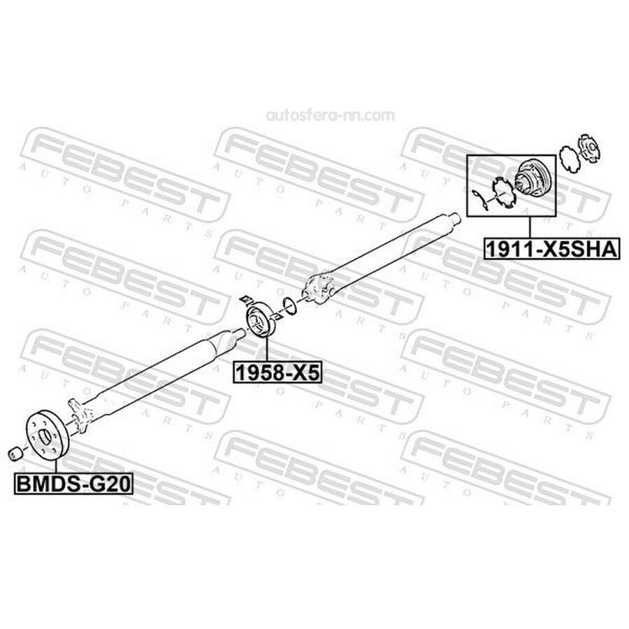 FEBEST 1958X5 Опора карданного вала BMW X5 E53 3.0-4.8 00-06