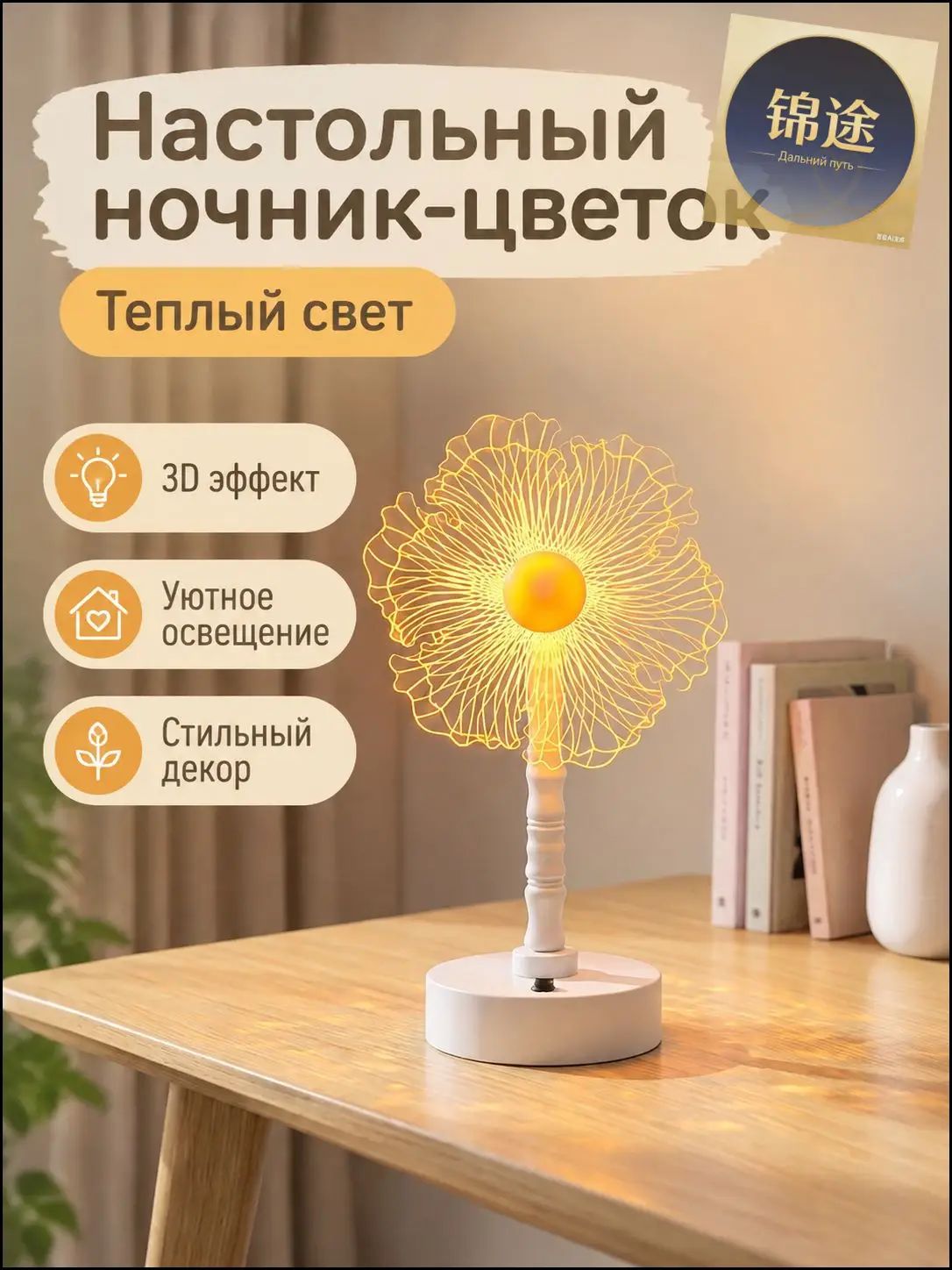 Ночник настольный из акрила в форме солнца, теплый свет, прозрачный