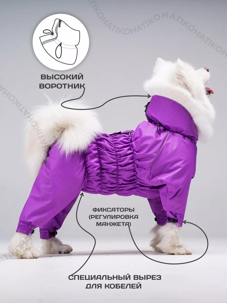 Дождевик для средних и крупных пород с воротником, цвет фиолетовый, размер L70, длина по спинке 70 см - девочка