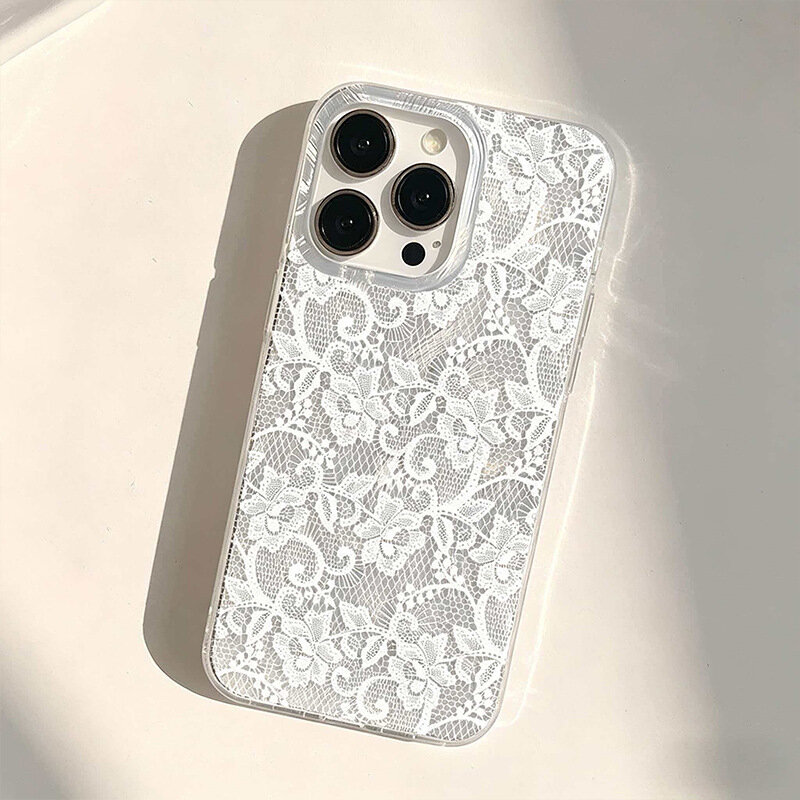 Белый кружевной чехол из перьевого шелка для Apple iPhone 12 минималистичный