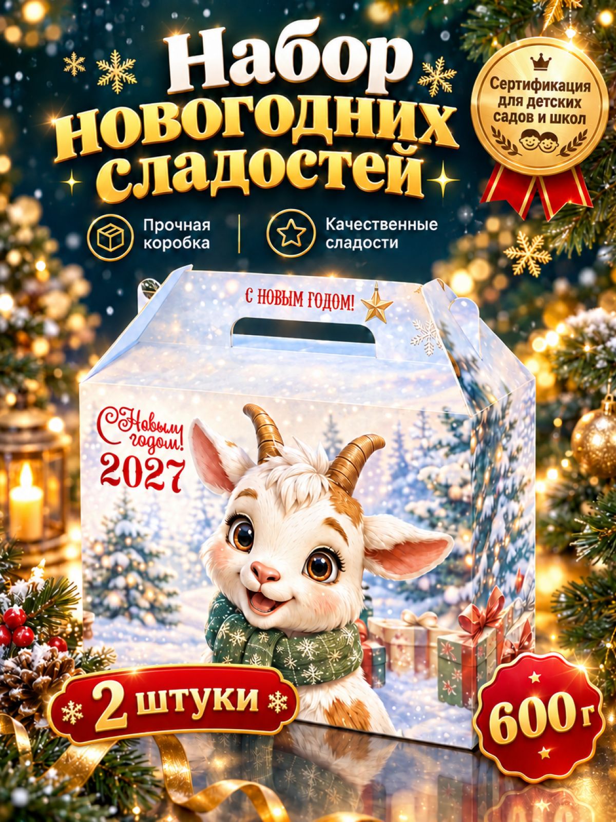 Новогодние подарки сладкие для детей 600 грамм 2026 2 шт