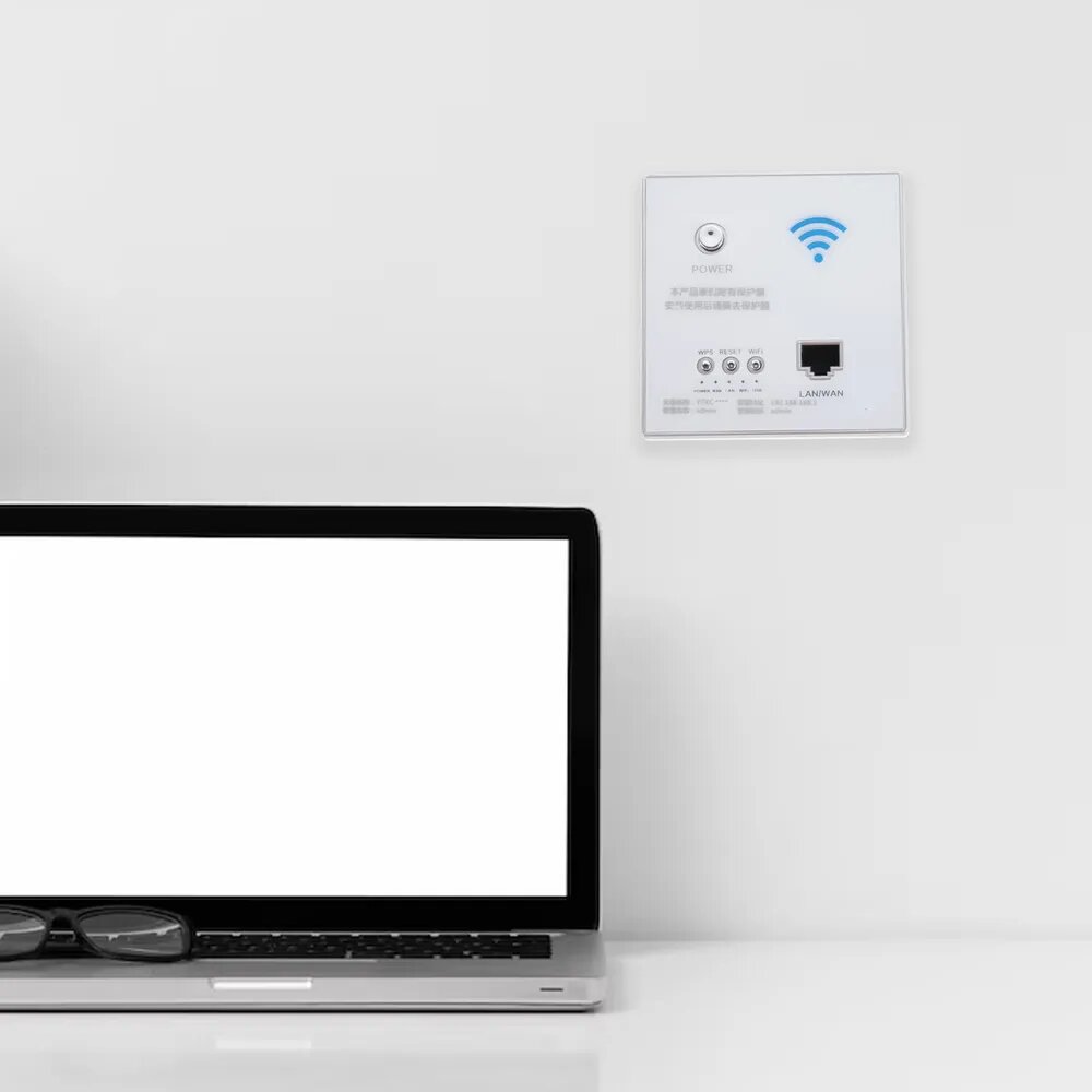 Стенной беспроводной wifi роутер с зарядной розеткой и lan портом, белого цвета