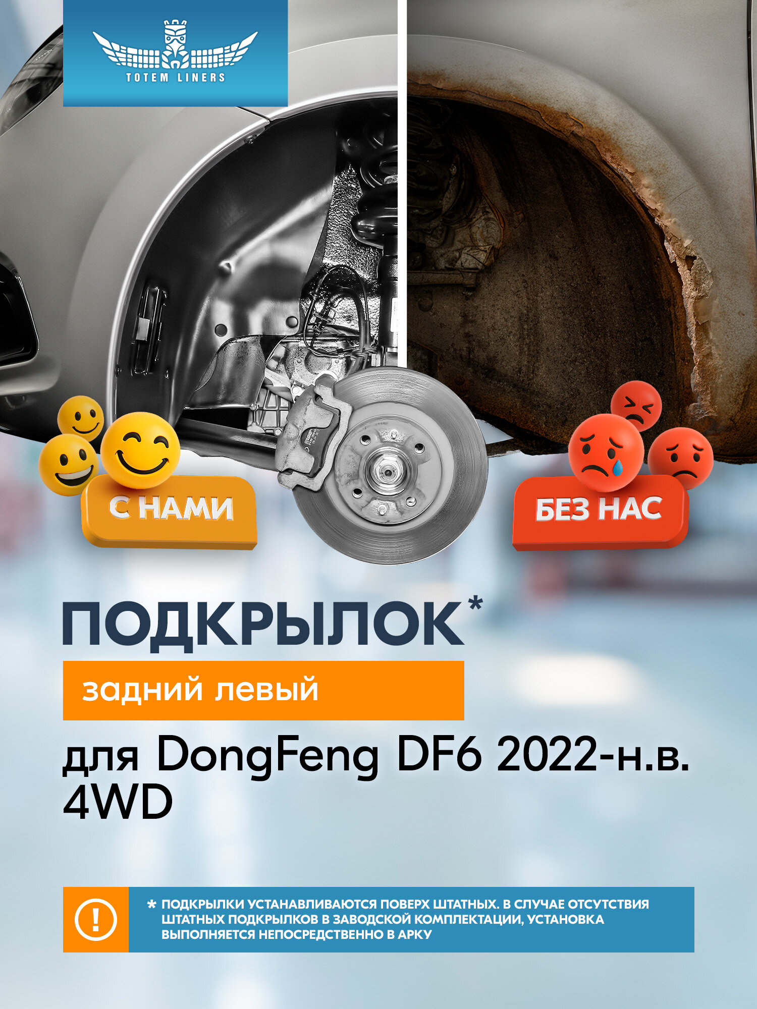 Подкрылок для DongFeng DF6 2022-н. в. 4WD Totem Liners задний левый 1 шт. / ДонгФенг ДФ6