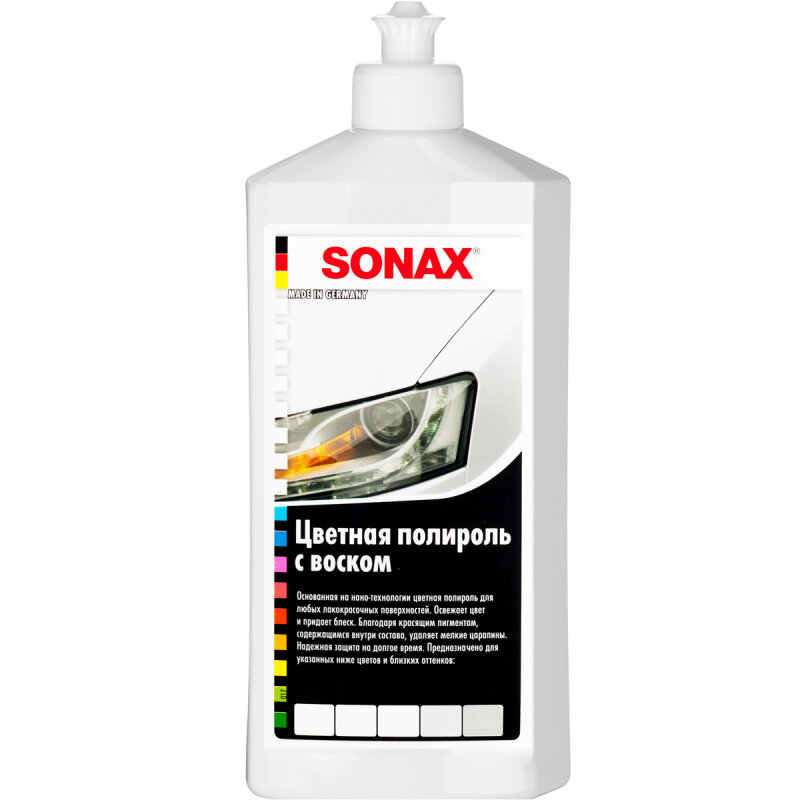 Цветной полироль Sonax, цвет: белый, воск, 500 мл