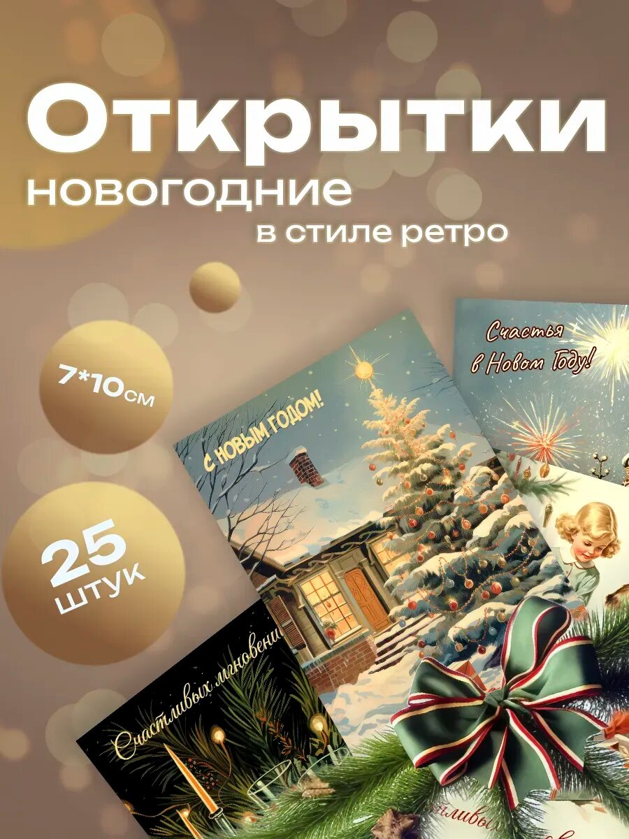 Мини открытки для Нового года ретро