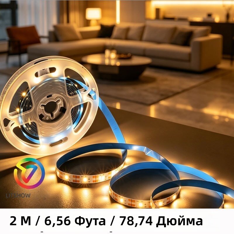 Светодиодная лента с USB-подключением, самоклеящаяся гибкая лента 3000 К, равномерное свечение без точек, без выключателя, для полок, кухни, шкафов, зеркал и дома