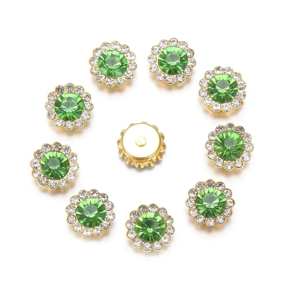 10 пуговиц-цветов зеленые, E-green-11.8cm