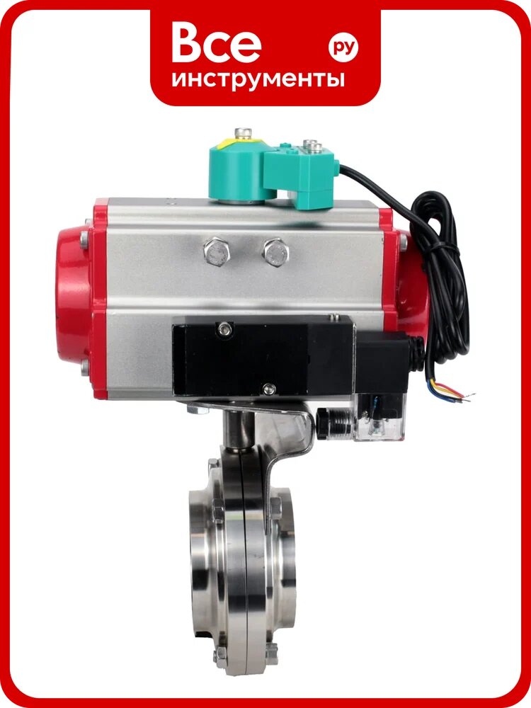 Затвор дисковый DN-ru 304-304-Sil-2W-W-H Ду20 Ру10 под приварку, пищевая нерж. сталь, пневмопривод SA-065, пневмораспр. 220VAC, МППП-200 D050-89213