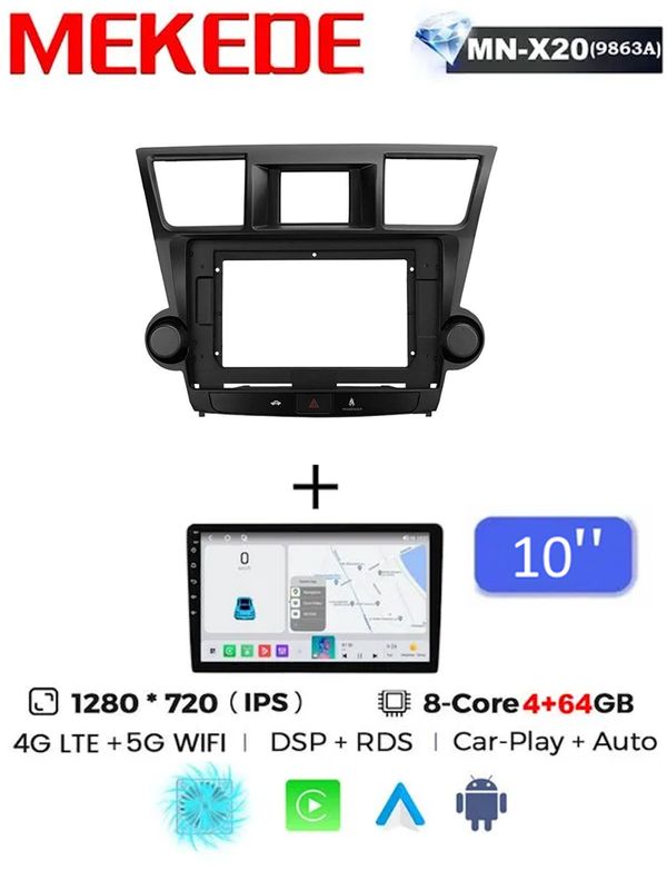 Магнитола Mekede MN X20 Pro 4+64G 10.2 дюймов Toyota Highlander 2 XU40 2007-2013 F2