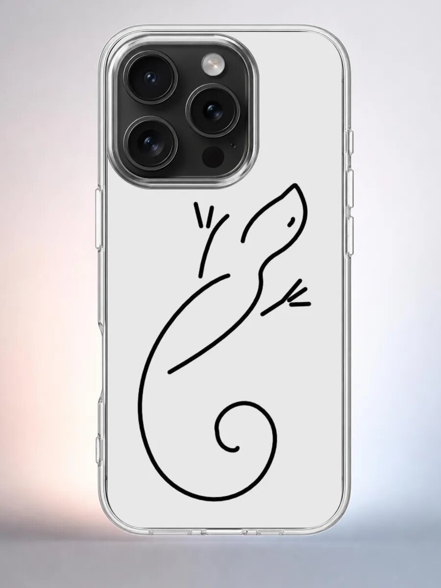 Чехол iPhone 15 Pro ящерица минимал силиконовый