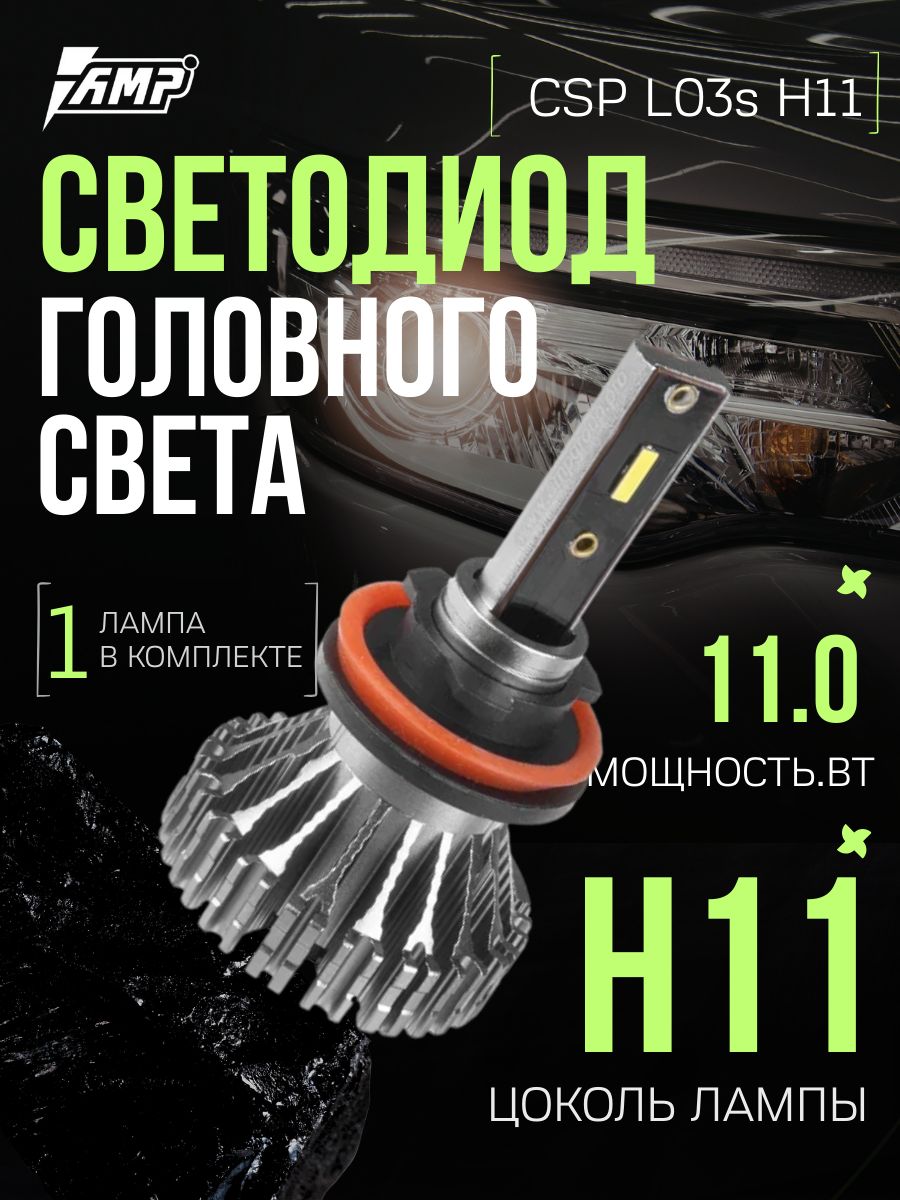 H11 Светодиодная лампа / AMP CSP L03s / Led Лампа / 1 шт