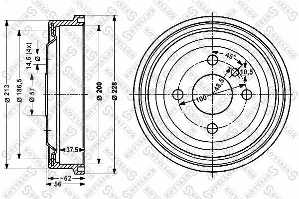 STELLOX Тормозной барабан для Opel Astra/Kadett 1.2-1.7D 84>
