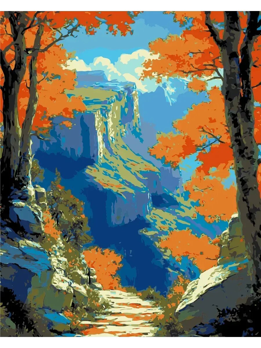 Картина по номерам 40x50 Горный пейзаж, оранжевые деревья