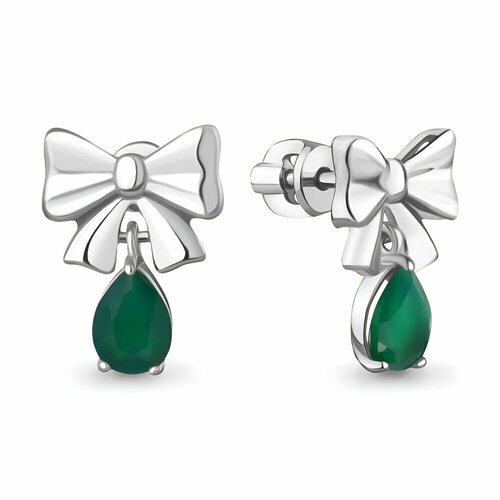 фото Серьги яхонт, серебро, 925 проба, агат, , зелeный