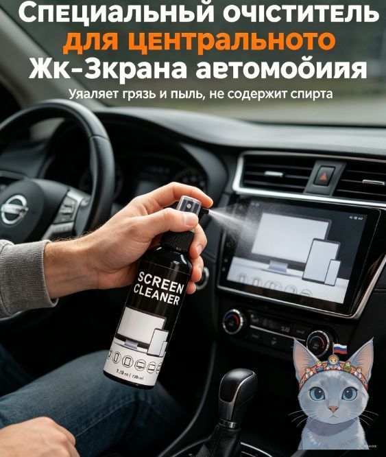 Очиститель экранов для авто и электроники 100 мл: салфетка из микрофибры в комплекте, универсальный спрей