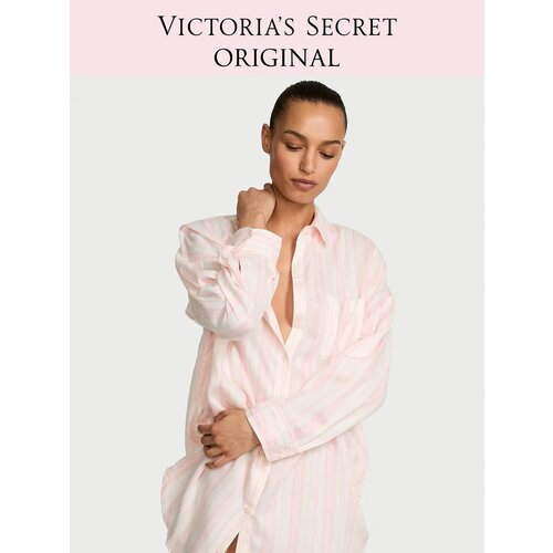 фото Сорочка victoria's secret modal-cotton button-front sleepshirt, размер l, белый