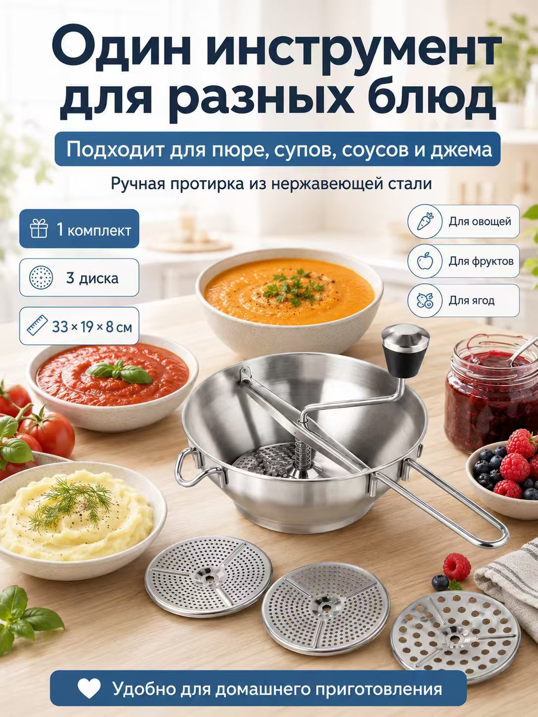 Протирка овощей, фруктов, ягод, диаметр 20.01 см, 4 предм.