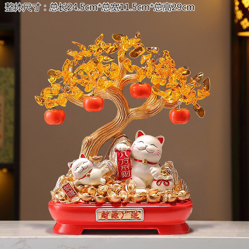 Красная подставка с деревом-благополучием и фразой 'Удача и богатство' для дома