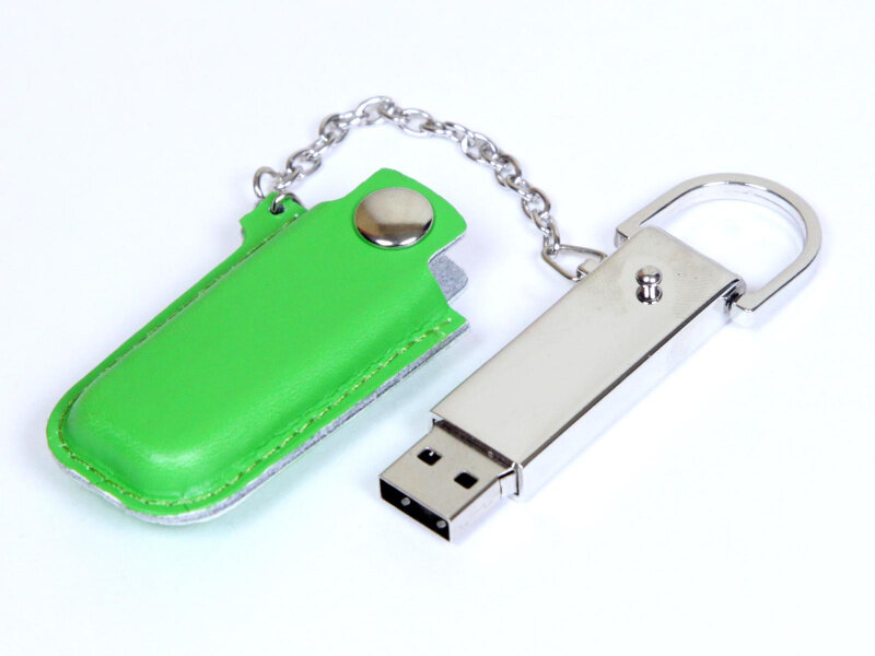 Массивная металлическая флешка с кожаным чехлом (64 Гб / GB USB 2.0 Зеленый/Green 214 флэш накопитель APEXTO U503E кожа)