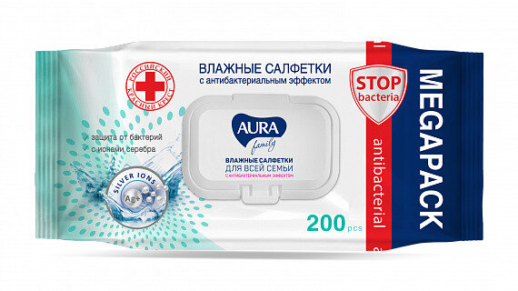 Салфетки влажные FAMILY AURA 200шт/упк