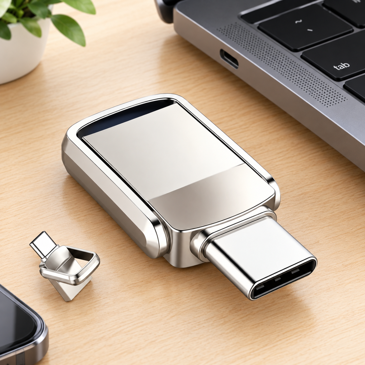 USB-накопитель Type-C 2ТБ, OTG (Цвет товара: серебристый)