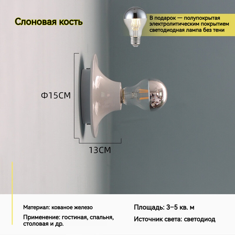 Классическое бра / Материал корпуса: металл / с источником света / белый