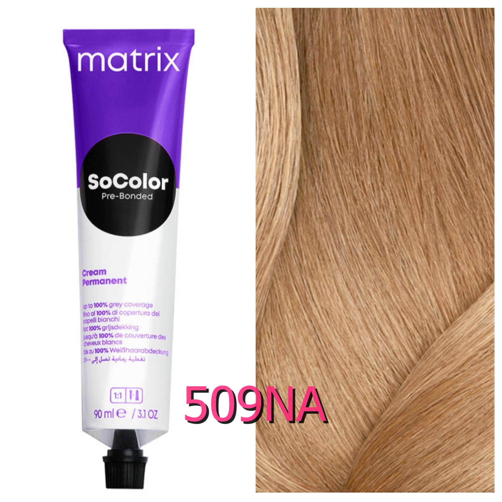 Краситель перманентный Matrix SoColor Pre-Bonded Extra для волос, 509NA очень светлый блондин натуральный пепельный, 90 мл