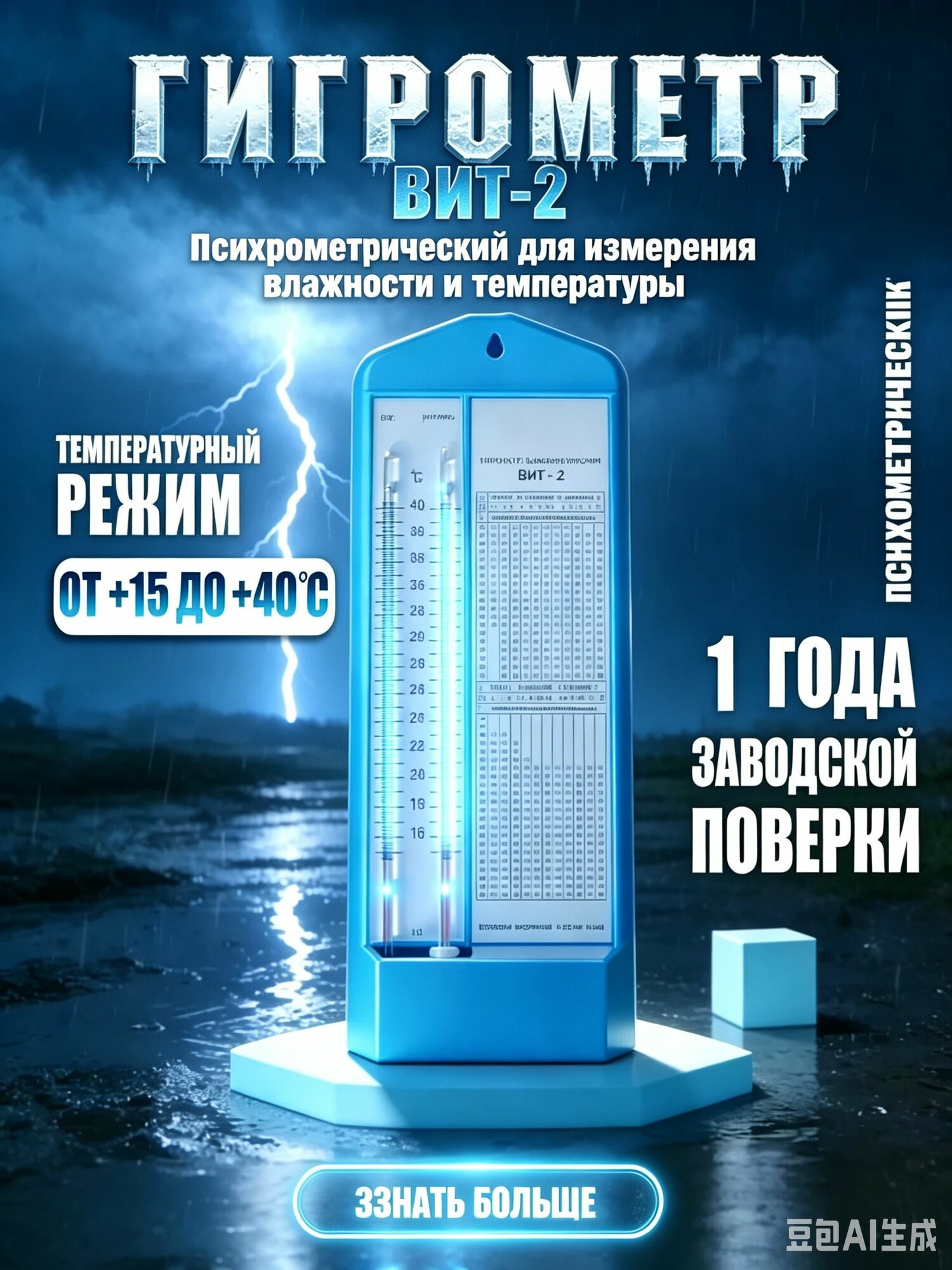 Гигрометр психрометрический ВИТ-2, диапазон: от 15 до +40 градусов, с поверкой РФ на 1 год