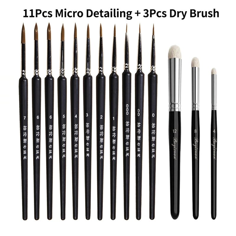 Миниатюрный набор кистей для рисования из дерева 3/17 шт Черный, 14Pcs
