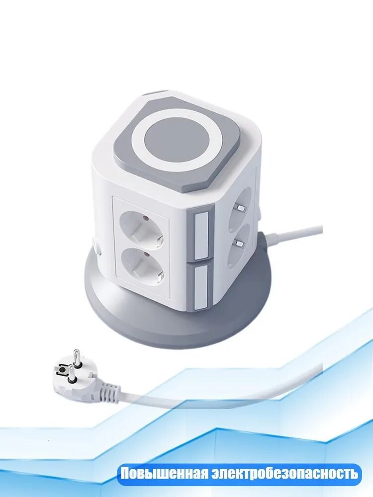 Настольная розетка-башня с 6 евророзетками и USB-портами