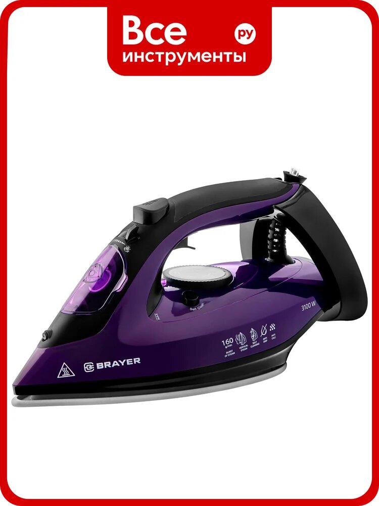 Утюг BRAYER 4012BR 3100 Вт, керамическое покрытие подошвы, пар 160 г/мин, антикапля, функция разбрызгивания, 265 мл, вертикальное отпаривание BR4012
