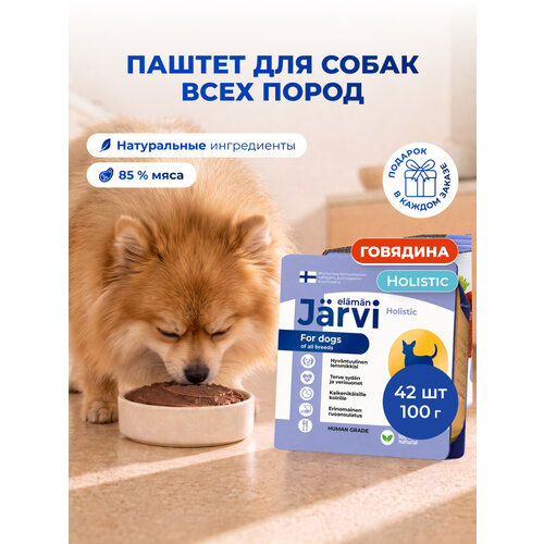 фото Влажный корм jarvi мясной паштет для собак всех пород с говядиной, 100 г х 42 шт.