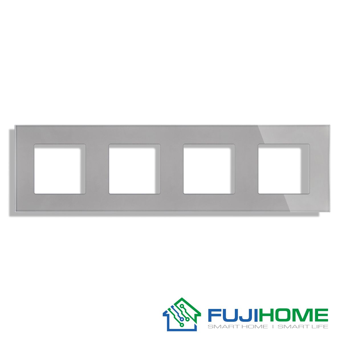 Рамка на 4 поста, FUJIHOME TW-4F-GY, размер 299х86мм, закаленное стекло, цвет серый. Для розеток, выключателей, терморегуляторов.
