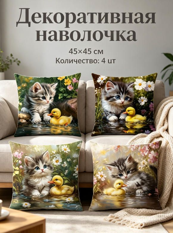 Наволочка декоративная 45x45 см 4 шт разноцветный