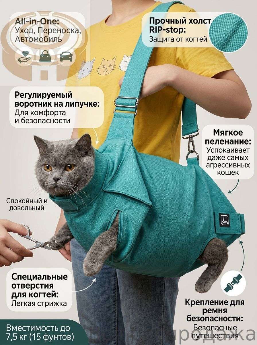 Сетка-фиксатор для мытья и груминга кошек, темно-синяя, 20x20x5 см