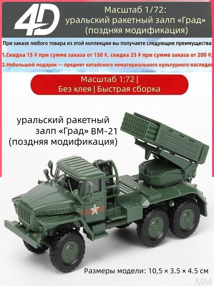 BM-21-2 Масштаб 1/72: уральский ракетный залп <Град> (поздняя модификация)