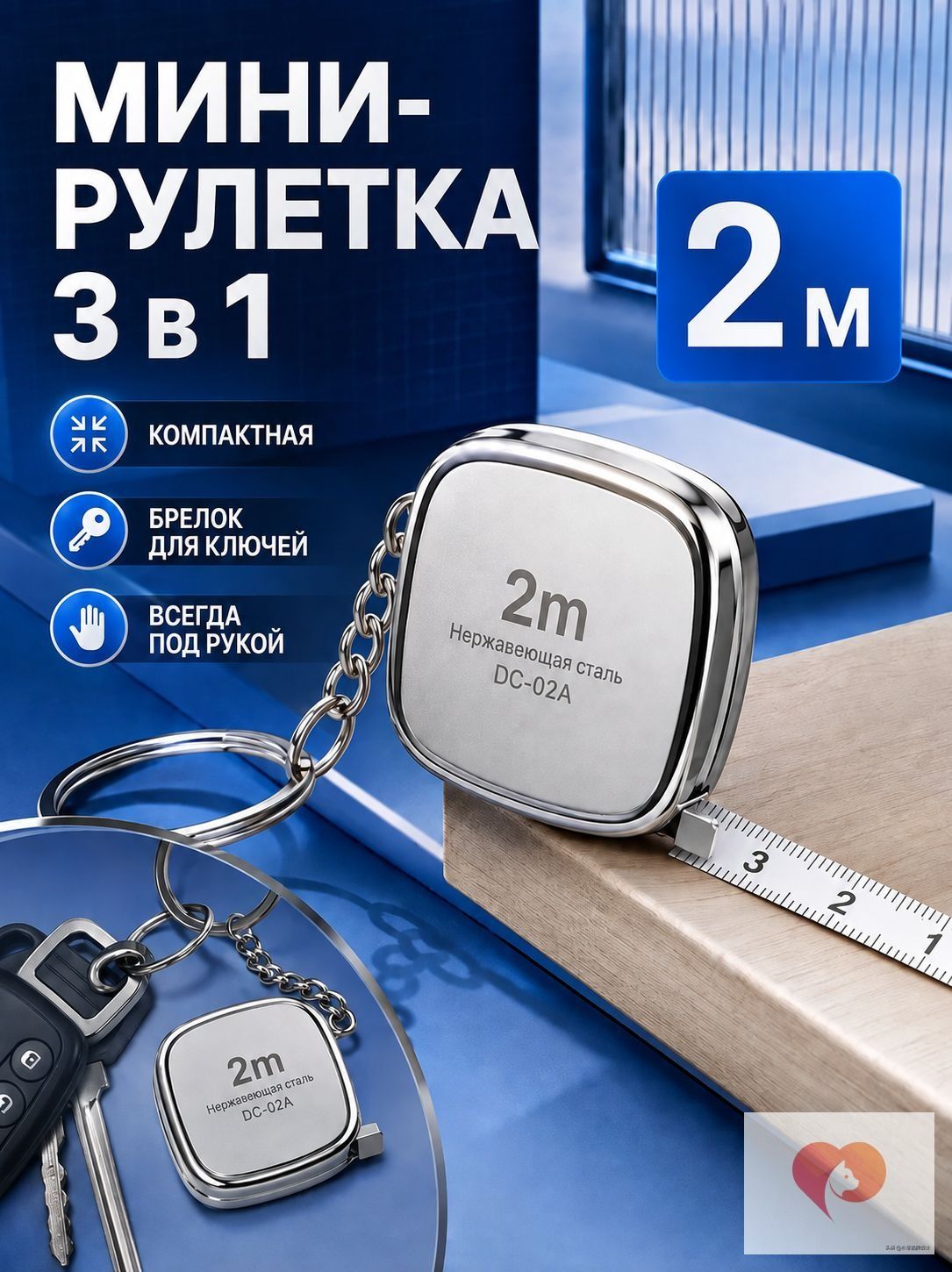 Измерительная рулетка Брелок 2м x 6мм
