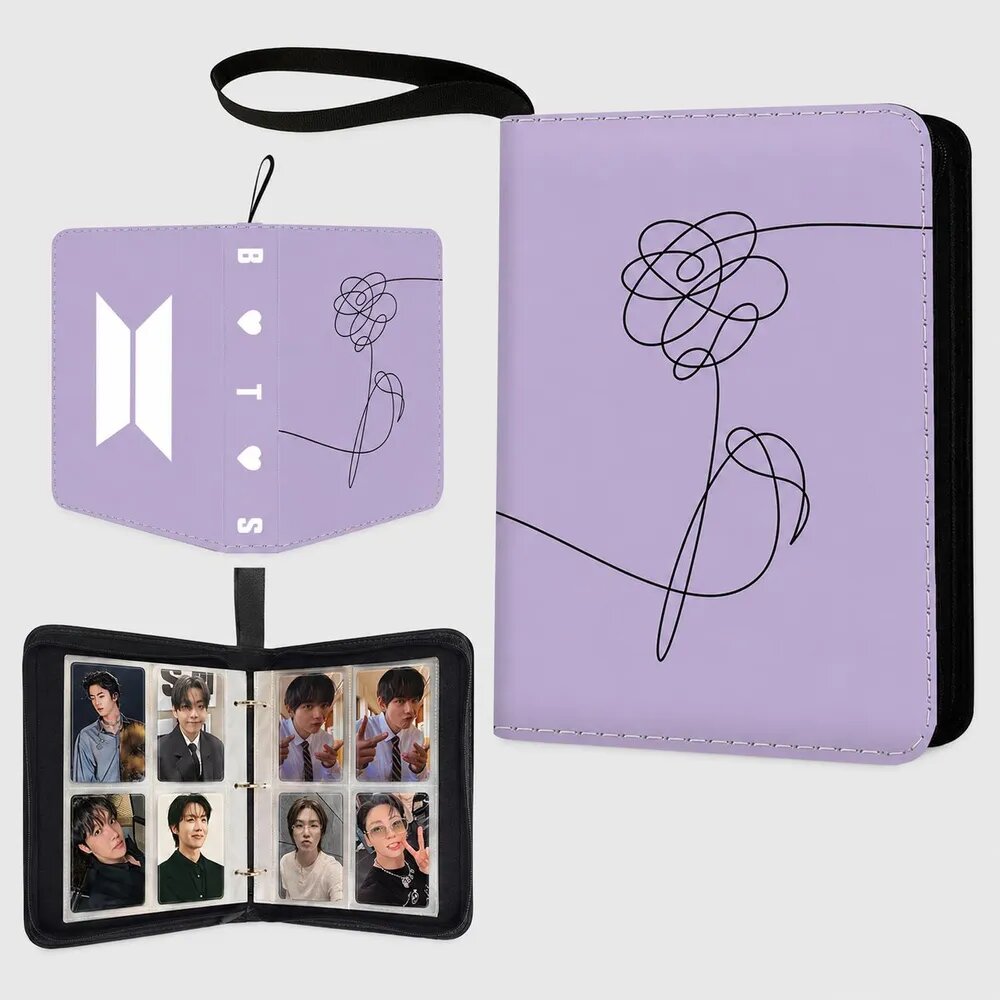 Кожаный альбом для фотокарточек BTS Love Yourself 'Her' Фиолетовый Хранитель для 400 карт Размер 24x18 см 50 листов (4 ячейки) Коллекционный альбом для карт K-pop
