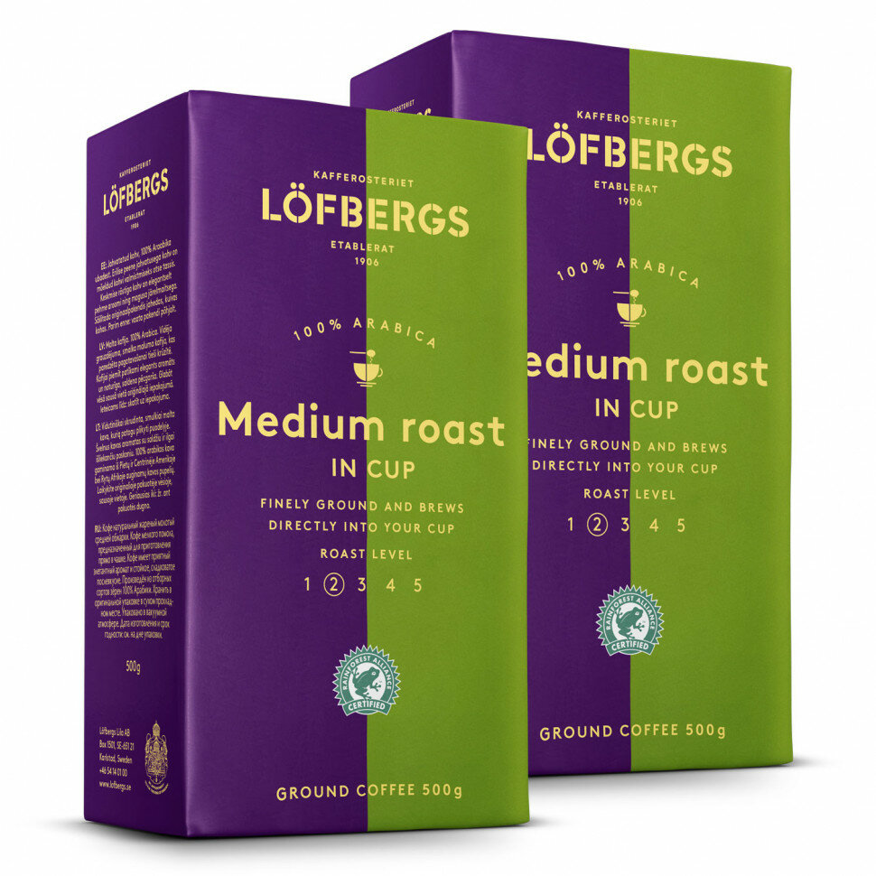 Lofbergs Medium Roast in Cup (средней обжаки, для заваривания в чашке), молотый, 2x500г