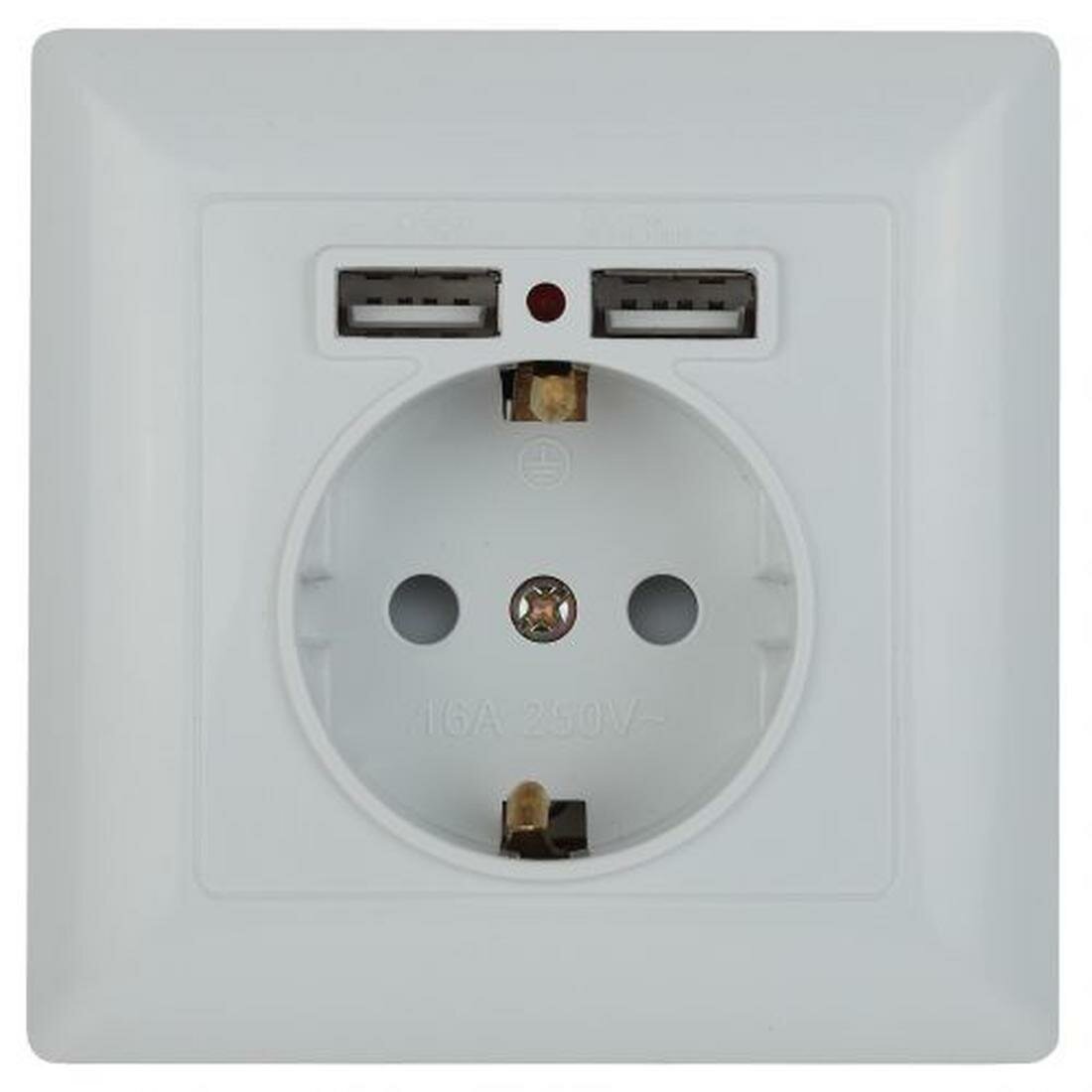 Розетка 1-м СП Solo 4-410-01 16А IP20 250В 2хUSB P+E Schuko с заземл. защ. шторки бел. Intro Б0053713