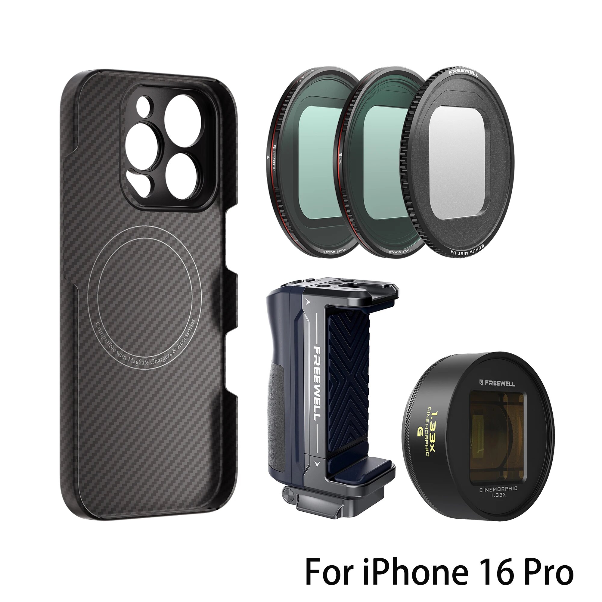 Комплект Freewell для iPhone 16 Pro: анаморфотный объектив 1.33x