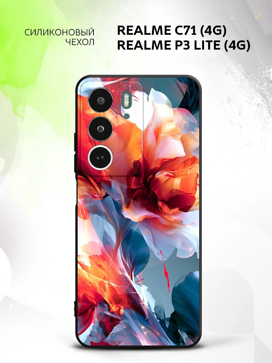 Чехол на Realme C71 (4G)/P3 lite (4G), Реалми С71 (4Г)/ П3 Лайт (4Г) бампер, противоударный, с картинкой цветочный принт