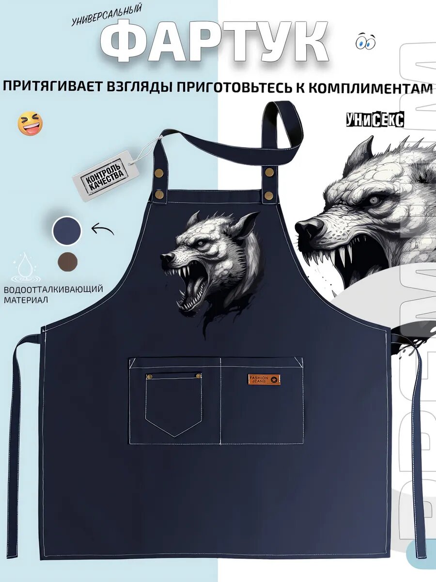Фартук Волк Wolf животное хищник дикая природа кухонный с принтом универсальный